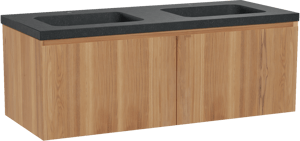 Balmani Idra by Mitra zwevend badkamermeubel 135 x 55 cm teak met Napoli dubbele wastafel in graniet zwart