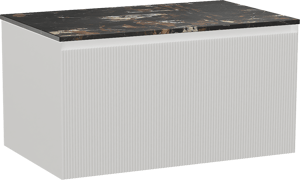 Balmani Fila by Mitra meuble salle de bains suspendu 90 x 55 cm blanc mat avec Stretto tablette simple en marbre portoro gold, Nervure droite symétrique verticale