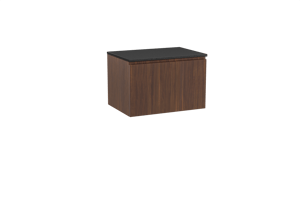 Storke Ribs meuble salle de bains suspendu 75 x 52 cm noyer avec Panton tablette simple en mdf enduit de poudre noir mat, Nervure droite symétrique verticale