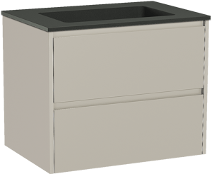 Storke Seda zwevend badmeubel 75 x 52 cm zijdegrijs met Scuro enkele wastafel in kwarts mat zwart