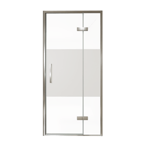 Balmani Senses Design Dusche Drehtür, Rechts, 100 cm x 210 cm, Klarglas mit mattiertem Streifen, Profil Chrom