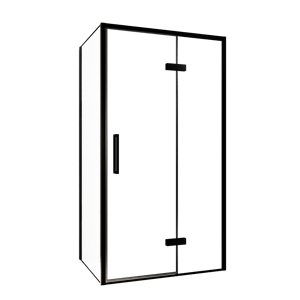 Balmani Senses Design douchehoek met rechtse draaideur en vaste zijwand, 100 x 70 cm, Helder glas, Zwarte profielen