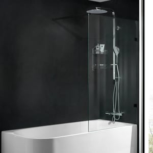 Luca Varess Solid Badewannenaufsatz: 80 cm, Klarglas, Schwarzes Profil