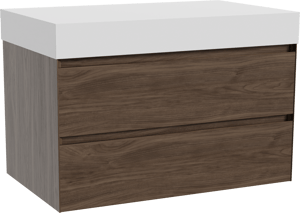 Balmani Mitra hängendes Möbelstück Set: 90 x 55 cm, Amerikanischer Nussbaum, mit Dominus Einzel Waschtischplatte, Solid Surface Weiß matt