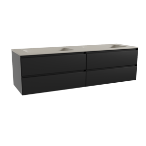Balmani Mitra meuble salle de bains suspendu 180 x 55 cm noir mat avec Tablo Strada double vasque en marbre composite soie grise