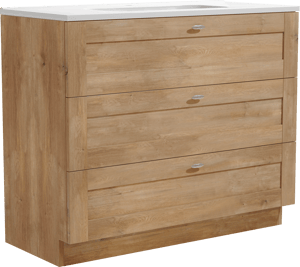 Linie Classo staand badkamermeubel 100 x 46 cm natuur eik met Baro enkele wastafel in porselein glanzend wit