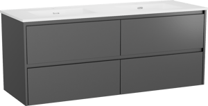 Storke Seda zwevend badkamermeubel 150 x 52 cm mat zwart met Kera dubbele wastafel in porselein mat wit, inclusief crepines