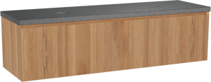 Balmani Idra by Mitra zwevend badkamermeubel 180 x 55 cm teak met Rock dubbel tablet in graniet zwart