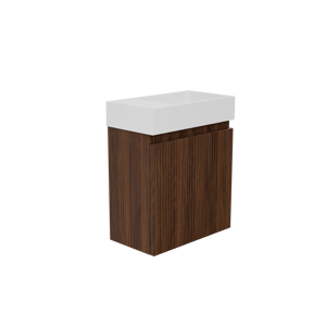 Storke Ribs zwevend toiletmeubel 40 x 22 cm notelaar met Fada wastafel in mat witte solid surface