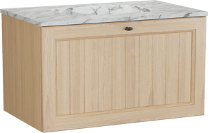 Balmani Lemon hängendes Möbelstück Set: 90 x 55 cm, Naturbelassene Eiche Furnier, mit Tablo Arcato Einzelwaschtisch, Carrara