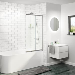 Luca Varess Vetras erweiterbare Badewannenaufsatz 100 cm, Klarglas, Silber Profil