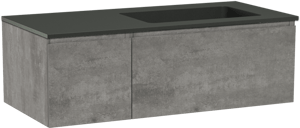 Storke Edge meuble salle de bains suspendu 110 x 52 cm béton gris foncé avec Scuro vasque asymétrique droite en quartz noir mat