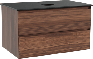 Balmani Mitra meuble salle de bains suspendu 90 x 55 cm noyer avec Facetta tablette simple en granit noir