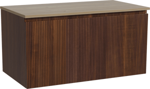 Storke Ribs meuble salle de bains suspendu 95 x 52 cm noyer avec Panton tablette simple en mélaminé chêne brut, Nervure droite symétrique verticale