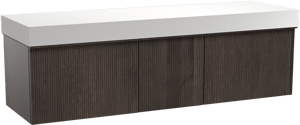 Balmani Forma zwevend badkamermeubel 180 x 55 cm gerookte eik met Dominus enkel of dubbel tablet in solid surface mat wit, Verticale symmetrische rechte ribbel