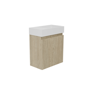 Storke Ribs zwevend toiletmeubel 40 x 22 cm ruwe eik met Fada wastafel in mat witte solid surface