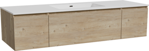 Storke Edge zwevend badkamermeubel 155 x 52 cm ruwe eik met Diva enkele wastafel in composietmarmer glanzend wit