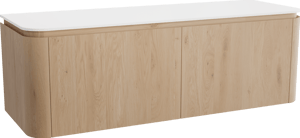 Balmani Moon zwevend badkamermeubel 160 x 55 cm natuur eik met Moon enkel of dubbel tablet in solid surface mat wit