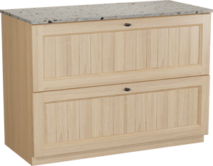 Balmani Lemon staand badmeubel 120 x 55 cm, fineer naturel eiken met Stretto enkel of dubbel wastafelblad in greige terrazzo