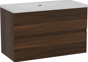 Storke Edge meuble salle de bains suspendu 80 x 40 cm noyer avec Diva plan simple en marbre composite blanc brillant