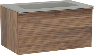 Balmani Forma meuble salle de bains suspendu 90 x 55 cm noyer américain avec Tablo Strada plan simple en marbre composite soie grise, Nervure droite symétrique horizontale