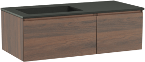 Storke Edge meuble salle de bains suspendu 110 x 52 cm noyer avec Scuro vasque asymétrique gauche en quartz noir mat