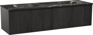Balmani Forma meuble salle de bains suspendu 180 x 55 cm chêne noir avec Tablo Arcato double vasque en marbre portoro gold, Nervure droite symétrique verticale