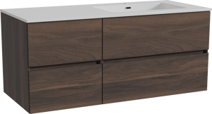 Storke Edge zwevend badkamermeubel 120 x 52 cm notelaar met Diva asymmetrisch rechtse wastafel in composietmarmer glanzend wit