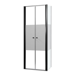 Luca Varess Kuresa douchehoek met pendeldeur met vaste zijwand 80 x 80 x 200 cm helder glas met matte strook en mat zwarte profielen