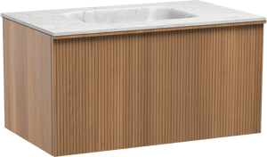 Balmani Forma zwevend badkamermeubel 90 x 55 cm teak met Tablo Arcato enkele wastafel in marmer carrara, Verticale symmetrische rechte ribbel