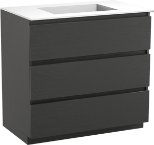 Balmani Lucida meuble salle de bains à poser 90 x 55 cm chêne noir avec Tablo Stretto plan simple en solid surface blanc mat