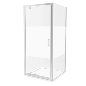 Luca Varess Vidor Eckdusche: Drehtür, 90 x 90 cm, Klarglas mit mattiertem Streifen, Chromprofil
