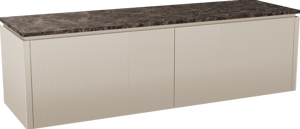 Balmani Eclips meuble salle de bains suspendu 180 x 55 cm Sandbeige avec Stretto tablette simple ou double en Dark Emperador marbre, Nervure droite symétrique verticale