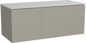 Storke Ribs zwevend badmeubel 120 x 52 cm zijdegrijs met Tavola enkel of dubbel wastafelblad in solid surface mat wit, Verticale symmetrische rechte ribbel