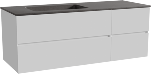 Storke Edge zwevend badkamermeubel 140 x 52 cm glanzend wit met Scuro asymmetrisch linkse wastafel in kwarts mat zwart