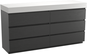 Balmani Lucida meuble salle de bains à poser 180 x 55 cm chêne noir avec Dominus tablette simple ou double en solid surface blanc mat