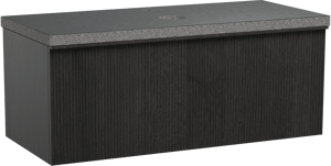 Balmani Forma hängendes Möbelstück Set: 120 x 55 cm, Schwarze Eiche, mit Rock Einzel Waschtischplatte, Granit, Schwarzes Granit, Vertikale symmetrische gerade Rippe