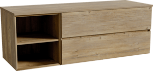 Storke Edge zwevend badkamermeubel 150 x 52 cm ruwe eik met Panton enkel of dubbel tablet in melamine ruwe eik