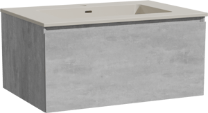 Storke Edge hängendes Möbelstück Set: 75 x 52 cm, Beton dunkelgrau, mit Diva Einzelwaschtisch, Top Solid Seidengrau