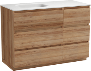 Balmani Lucida meuble salle de bains à poser 120 x 55 cm teck avec Tablo Arcato vasque asymétrique gauche en solid surface blanc mat