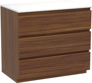 Balmani Lucida meuble salle de bains à poser 90 x 55 cm noyer américain avec Stretto tablette simple en solid surface blanc mat