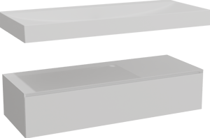 Balmani Mitra Elements zwevend badkamermeubel 135 x 55 cm mat wit met Wave enkele wastafel voor 2 kraangaten in solid surface mat wit