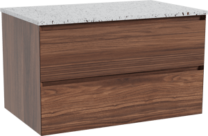 Balmani Mitra meuble salle de bains suspendu 90 x 55 cm noyer avec Stretto tablette simple en blanc/noir mat terrazzo
