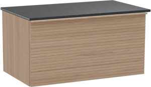 Balmani Forma meuble salle de bains suspendu 90 x 55 cm chêne naturel avec Stretto tablette simple en granit noir, Nervure droite symétrique horizontale