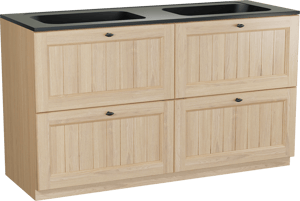 Balmani Lemon freistehendes Möbelstück Set: 150 x 55 cm, Naturbelassene Eiche Furnier, mit Tablo Strada Doppelwaschtisch, Schwarz matt