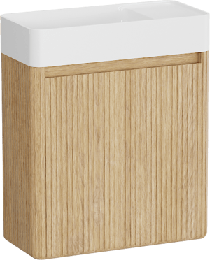 Balmani Fara Ribs zwevend toiletmeubel 45 x 22 cm natuur eik met Fara wastafel in mat witte Solid Surface