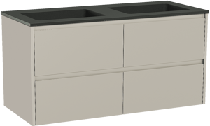 Storke Seda zwevend badkamermeubel 120 x 52 cm zijdegrijs met Scuro dubbele wastafel in kwarts mat zwart