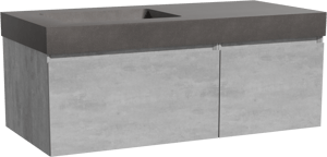 Storke Edge meuble salle de bains suspendu 110 x 52 cm béton gris foncé avec Scuro High vasque asymétrique gauche en quartz noir mat