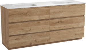 Balmani Lucida freistehendes Möbelstück Set: 180 x 55 cm, Rohe Eiche, mit Tablo Arcato Doppelwaschtisch, Solid Surface Weiß matt