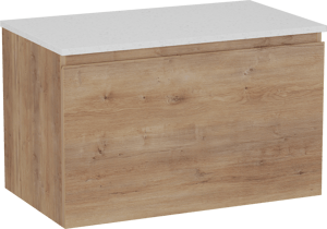 Linie Lado zwevend badkamermeubel 80 x 46 cm natuur eik met Lado enkel tablet in melamine terrazzo wit